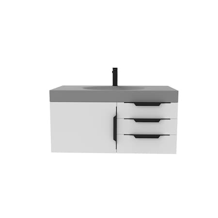 Castello Usa Thames 36-inch White Vanity Set with Gray Top and Black Handles CB-MC-36W-BL-20146-GR